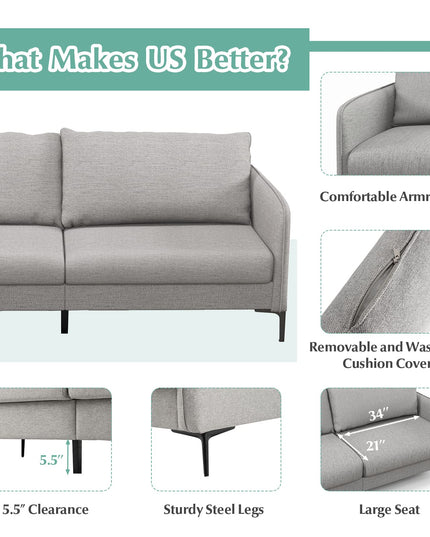 Giantex Upholstered Sofa Couch, 76" Modern Grey Loveseat