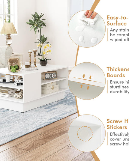 Giantex Coffee Table with Storage, Rectangle Accent Sofa Table with Shelf & Elevated Base