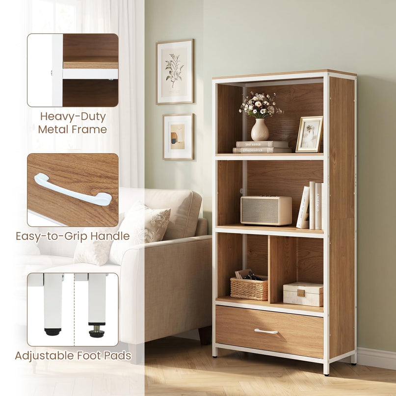 Giantex 56" Tall Bookcase with Drawer 5-Tier Bookshelf