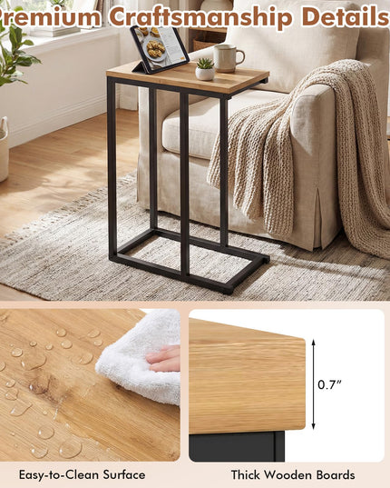 Table d'appoint en C Giantex avec cadre métallique et plateau spacieux, lot de 1/2