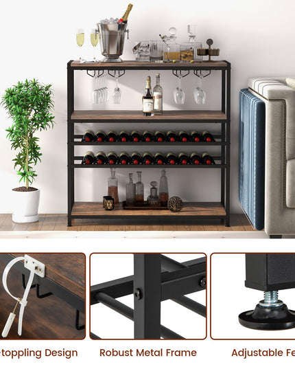 Giantex Wine Rack Table, Industrial Freestanding 22-Bottle Wooden Wine Bar Cabinet with 2 Wine Racks