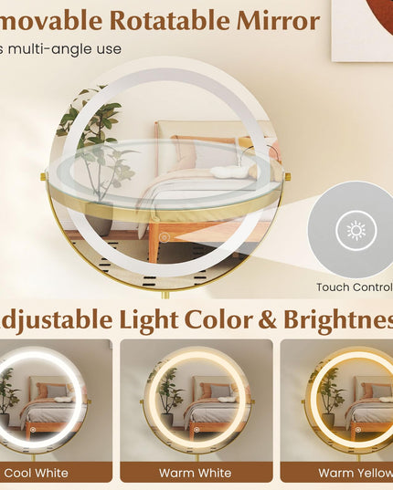 Coiffeuse avec miroir LED et meuble cannelé éclairé