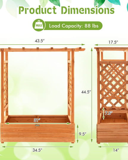 Giantex Raised Garden Bed with Trellis, Wood Planter Box with Roof & Side Trellis, Drain Holes