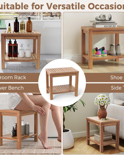 19 Inch Shower Stool with Slatted Seat for Elderly Seniors