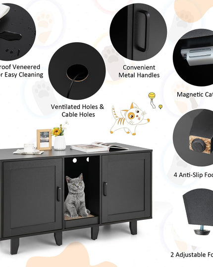 Giantex Cat Litter Box Enclosure - Cat Washroom Hidden Furniture with 2 Storage Cabinets