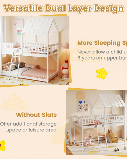 Giantex Twin Over Twin House Bunk Bed Low Loft Bed Frame