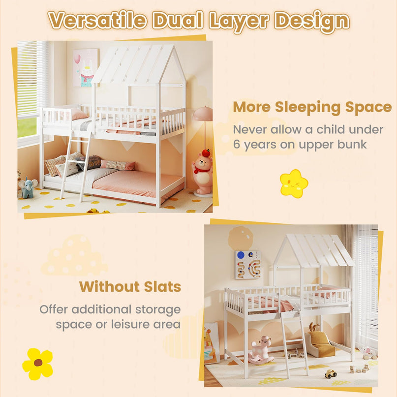 Giantex Twin Over Twin House Bunk Bed Low Loft Bed Frame