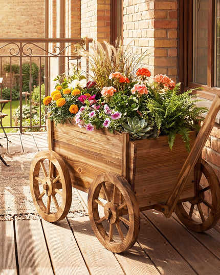 Giantex Support de pot de fleurs roulant rustique avec roulettes pour terrasse, balcon, jardin