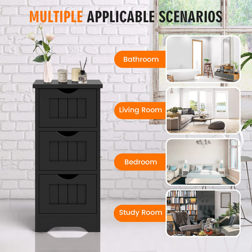 Giantex Bathroom Floor Cabinet - Small Bathroom Storage Cabinet with 3 Removable Drawers