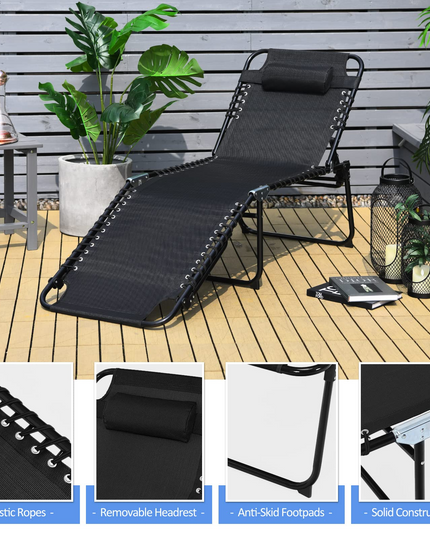Folding Chaise Lounge Chair, Adjustable Beach Chair, Folding Patio Recliner