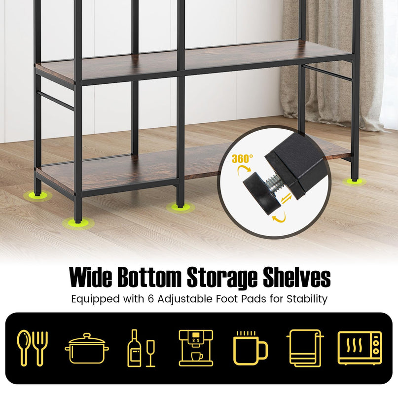 Giantex Bakers Rack with Power Outlets, 5-Tier Coffee Bar Table Organizer w/ 10 S-Shaped Hooks, 63" Large Microwave Stand