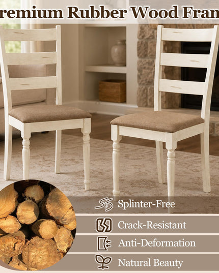 GIANTEX Farmhouse Ladder Back Kitchen Chairs | Upholstered Dining Room Chair w/Soft Padded Seat & Ergonomic Backrest