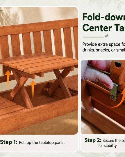 GIANTEX 59" 2-Person Outdoor Bench with Pull-Out Center Table