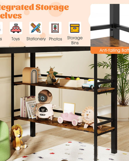 Giantex Heavy Duty Metal Frame Low Loft Bed Twin Size w/Ladder & Full-Length Guardrails