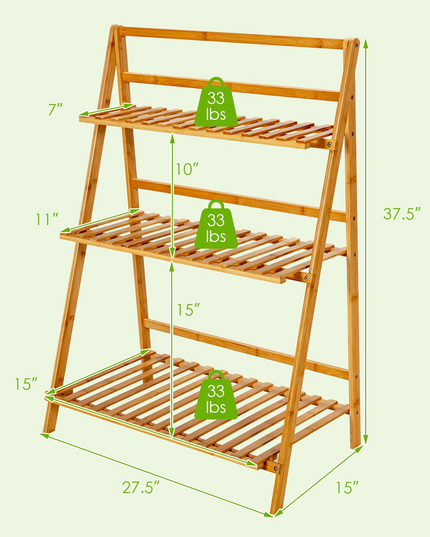 Giantex 3 Tier Folding Storage Shelf, Bamboo Ladder Plant Stand
