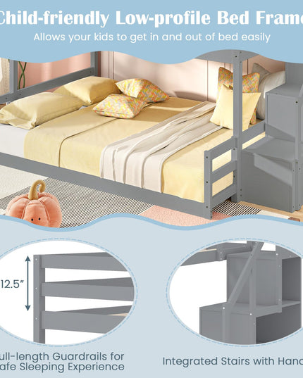 Giantex Bunk Bed with Stairs with Storage Staircase & Full-Length Guardrails