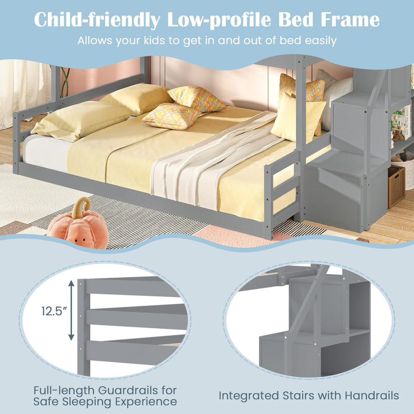 Giantex Bunk Bed with Stairs with Storage Staircase & Full-Length Guardrails
