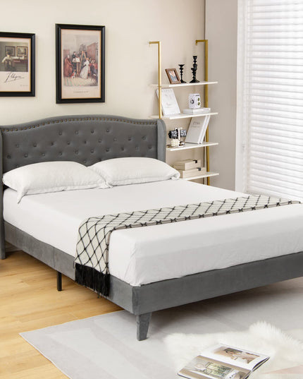 Giantex Velvet Upholstered Bed Frame