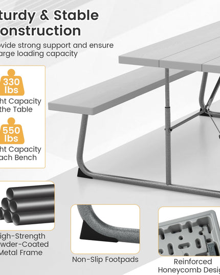 Giantex Folding Picnic Table - 6 FT Outdoor Table Bench Set for 8 Persons w/All-Weather HDPE Tabletop