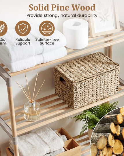 Giantex Étagère 3 niveaux en pin à suspendre au-dessus des toilettes, gain de place