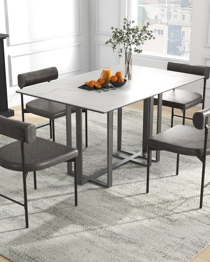 Giantex Dining Chairs, Faux Leather Upholstered Kitchen Side Chair with Padded Backrest and Cushion, Metal Legs