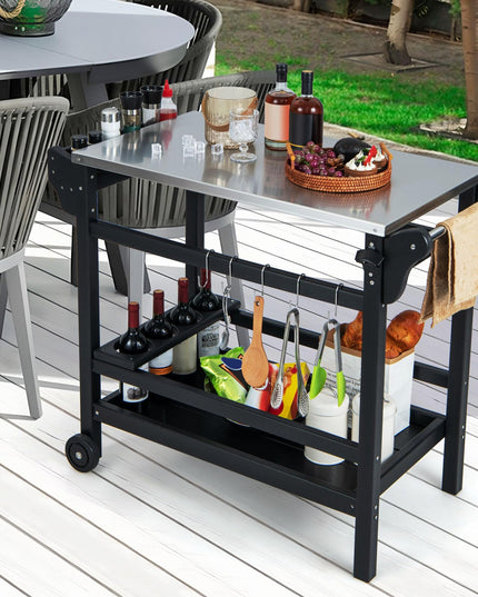 Giantex Grill Cart Pizza Oven Stand, HDPE Outdoor Prep Table, Stainless Steel Top, Storage Shelf