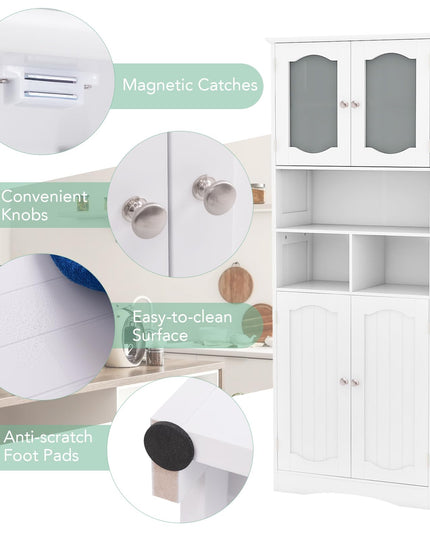 Giantex 58.5" Tall Storage Cabinet - Pantry Cabinet with Tempered Glass Doors, Adjustable Shelves