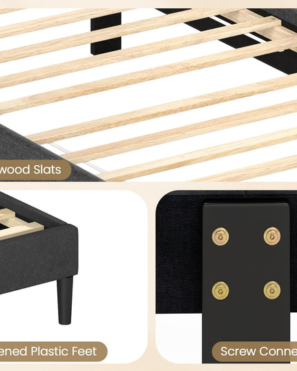 Modern Upholstered Platform Bed Frame with Geometric Tufting Headboard