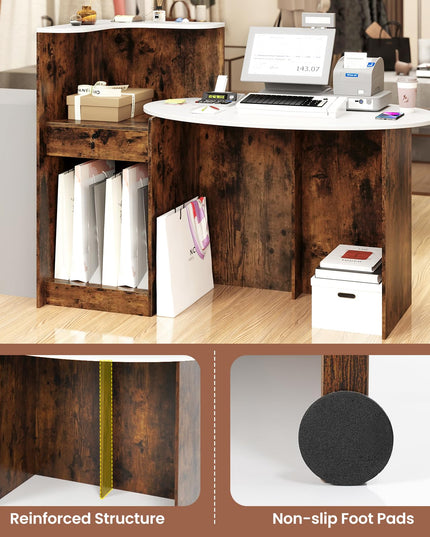 Giantex Reception Desk, Front Counter Desk with Lockable Drawer, Oval Tabletop & Adjustable Shelf