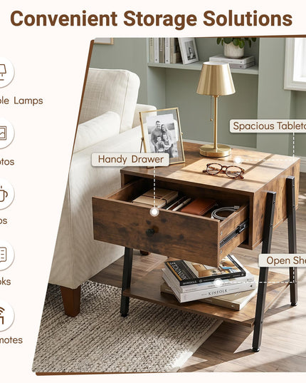 Giantex Industrial Night Stand with Drawer and Open Shelf