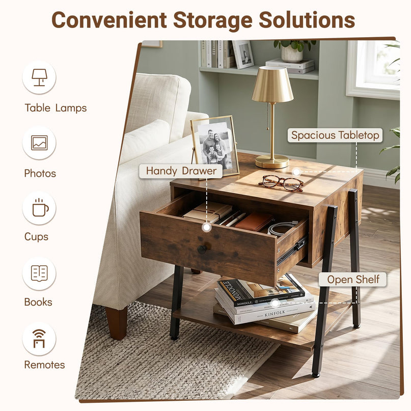 Giantex Industrial Night Stand with Drawer and Open Shelf