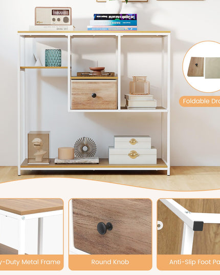 Table console étroite Giantex de 40 pouces avec étagères de rangement ouvertes et tiroir amovible