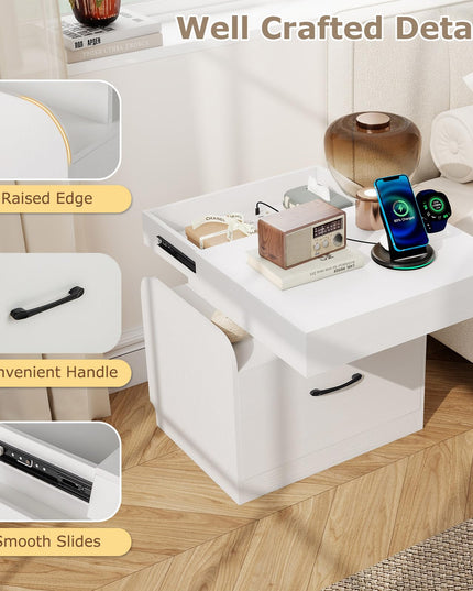 Giantex Nightstand with Charging Station Modern Bedside Table