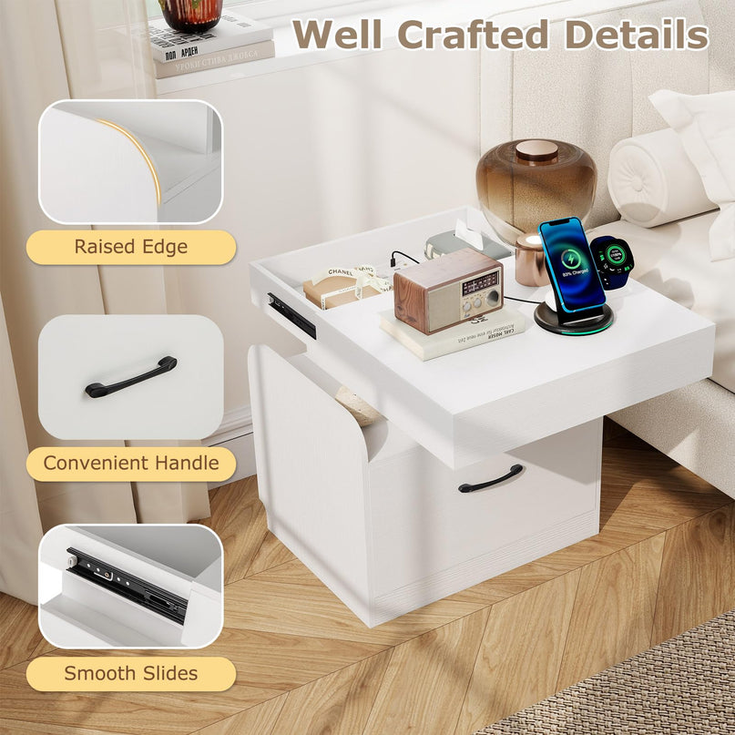 Giantex Nightstand with Charging Station Modern Bedside Table