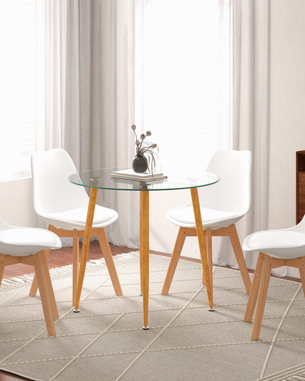 Giantex Dining Table Set for 4, Modern 5-Piece Dining Room Set w/ 1 Round Tempered Glass Table & 4 High Back Chairs