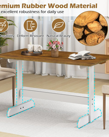 Table à manger Giantex 55 pouces avec pieds en bois d'hévéa en forme de H
