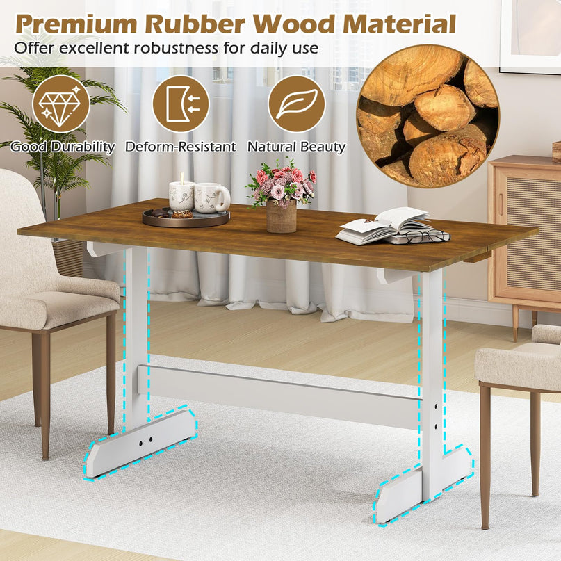 Table à manger Giantex 55 pouces avec pieds en bois d'hévéa en forme de H
