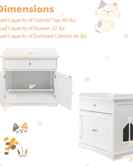 Giantex Cat Litter Box Enclosure - Cat Washroom Hidden Furniture with Large Drawer