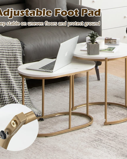 Giantex Modern Nesting Coffee Table Set of 2, Accent Marble Look Stacking Side Table for Living Room Bedroom