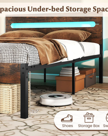 Giantex Full Size LED Bed Frame with Charging Station