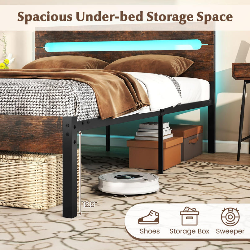 Giantex Full Size LED Bed Frame with Charging Station