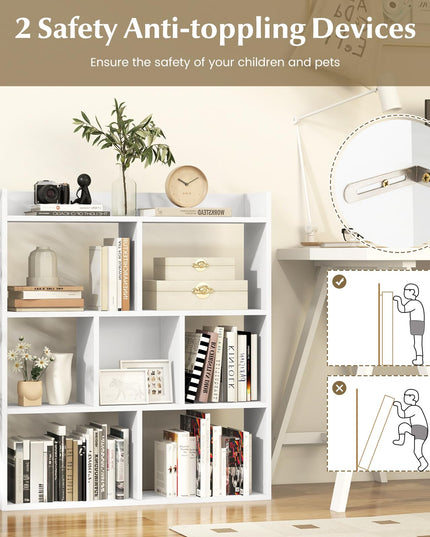 Giantex 7 Cube Bookshelf, Free-standing Wooden Bookcase, 4 Tier Home Display Shelf, Horizontal Storage Unit w/Anti-Toppling Devices