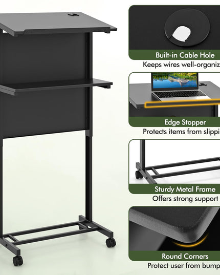 Giantex Mobile Lectern Podium, Height Adjustable Rolling Laptop Cart with Tilting Tabletop