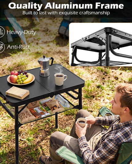 Giantex 2 FT Folding Portable Aluminum Small Picnic Table with Storage Net & Carry Handle