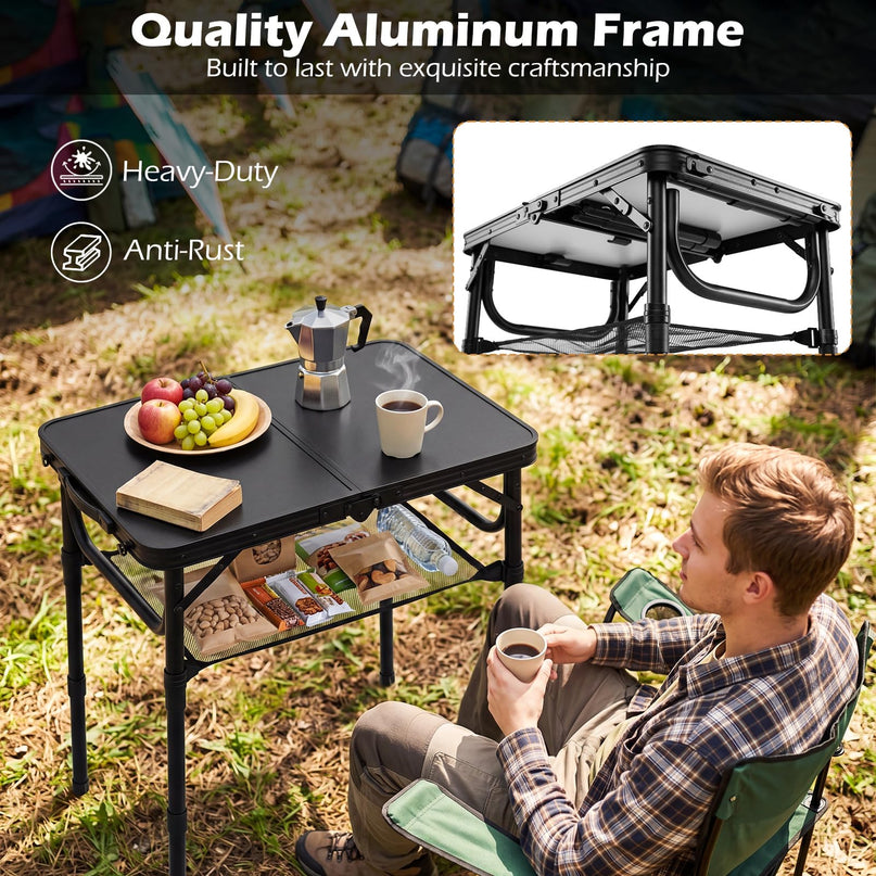 Giantex 2 FT Folding Portable Aluminum Small Picnic Table with Storage Net & Carry Handle