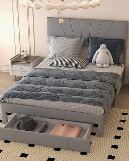 Giantex Upholstered Queen Bed Frame with Drawer, Modern Platform Bed with Storage & Adjustable Headboard