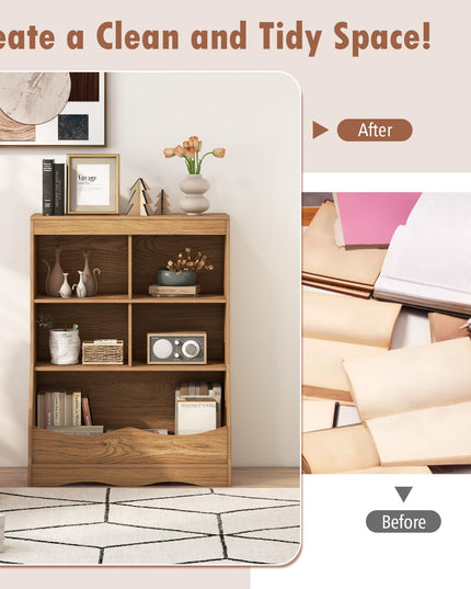 Giantex Storage Cabinet, Small Bookshelf, Short Bookcase with 4 Open Storage Cube & Bottom Compartment