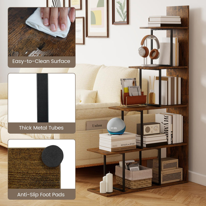 Giantex 62" Tall Ladder Corner Bookcase | Stable Metal Support
