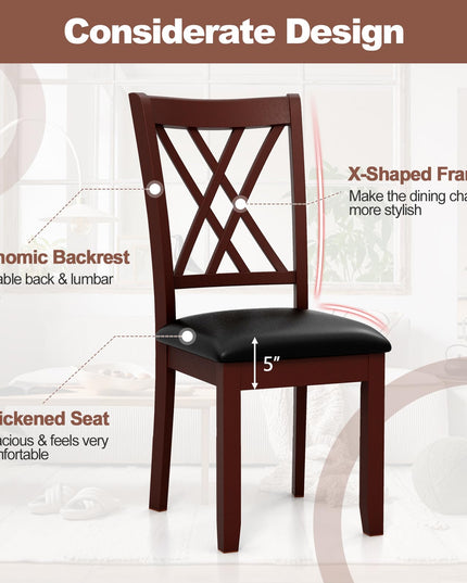 Giantex Wood Dining Chairs Set of 2, Faux Leather Upholstered Kitchen Chairs with Rubber Wood Legs