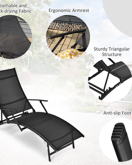 Giantex Set of 2 Patio Chaise Lounge Chairs, with 5-Level Adjustable Backrest, Armrests